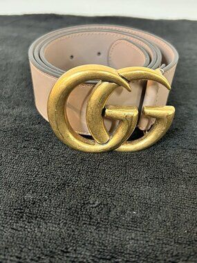 Gucci Interlocking G Logo Leather Belt Dusty Nude Beige XS Missing Keeper